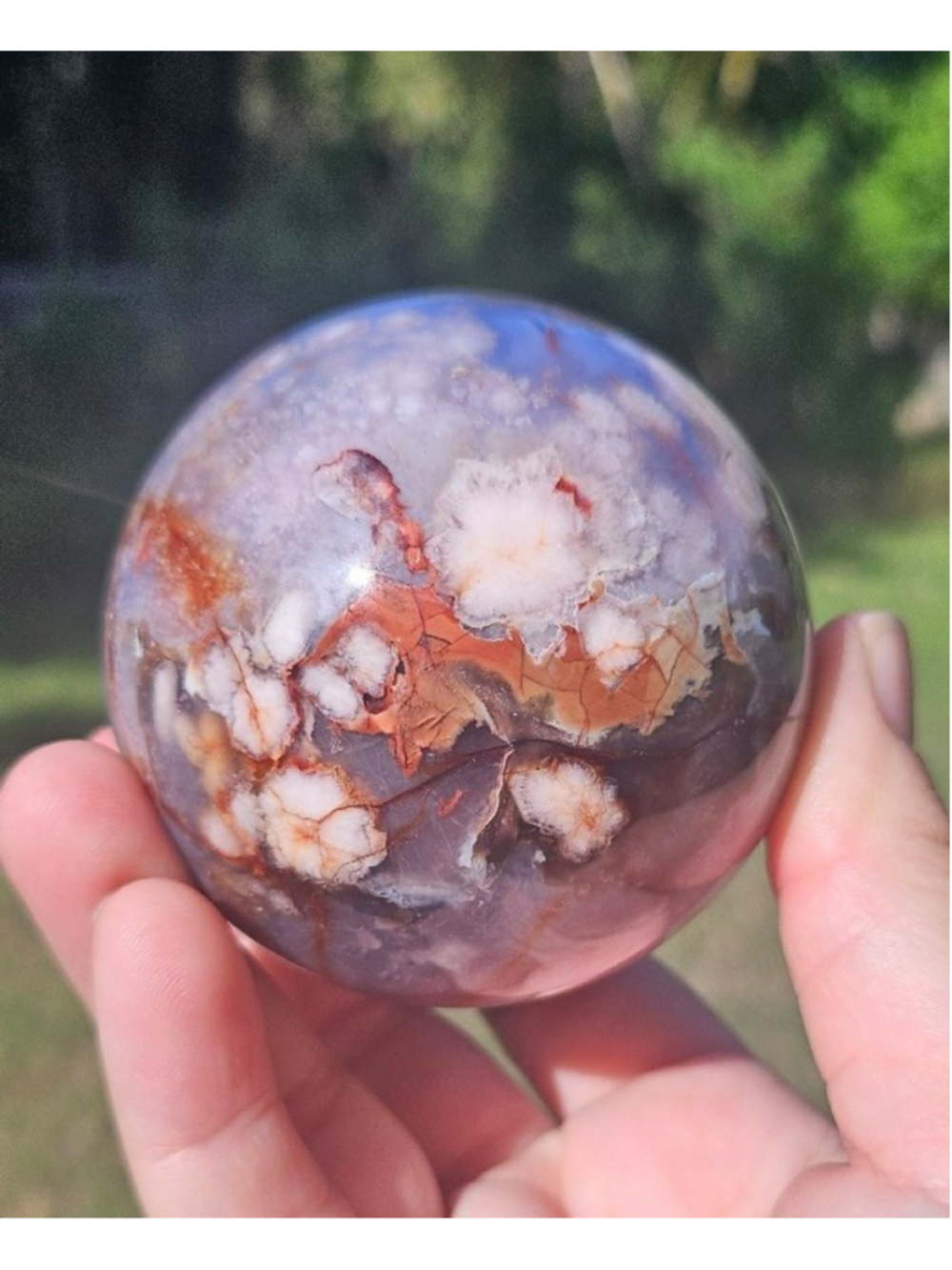 Blue flower agate sphere 2.5 in